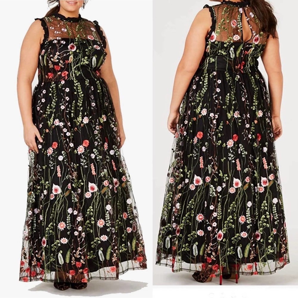City Studio Womens Halter Embroidered Floral Evening Dress Long Formal Size 16W